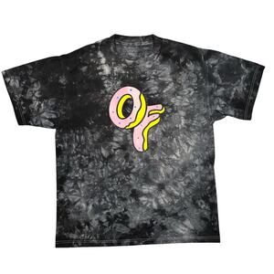 ODD FUTURE Donut Graphic Black Gray Marble Acid Tie Dye T-Shirt Mens Medium